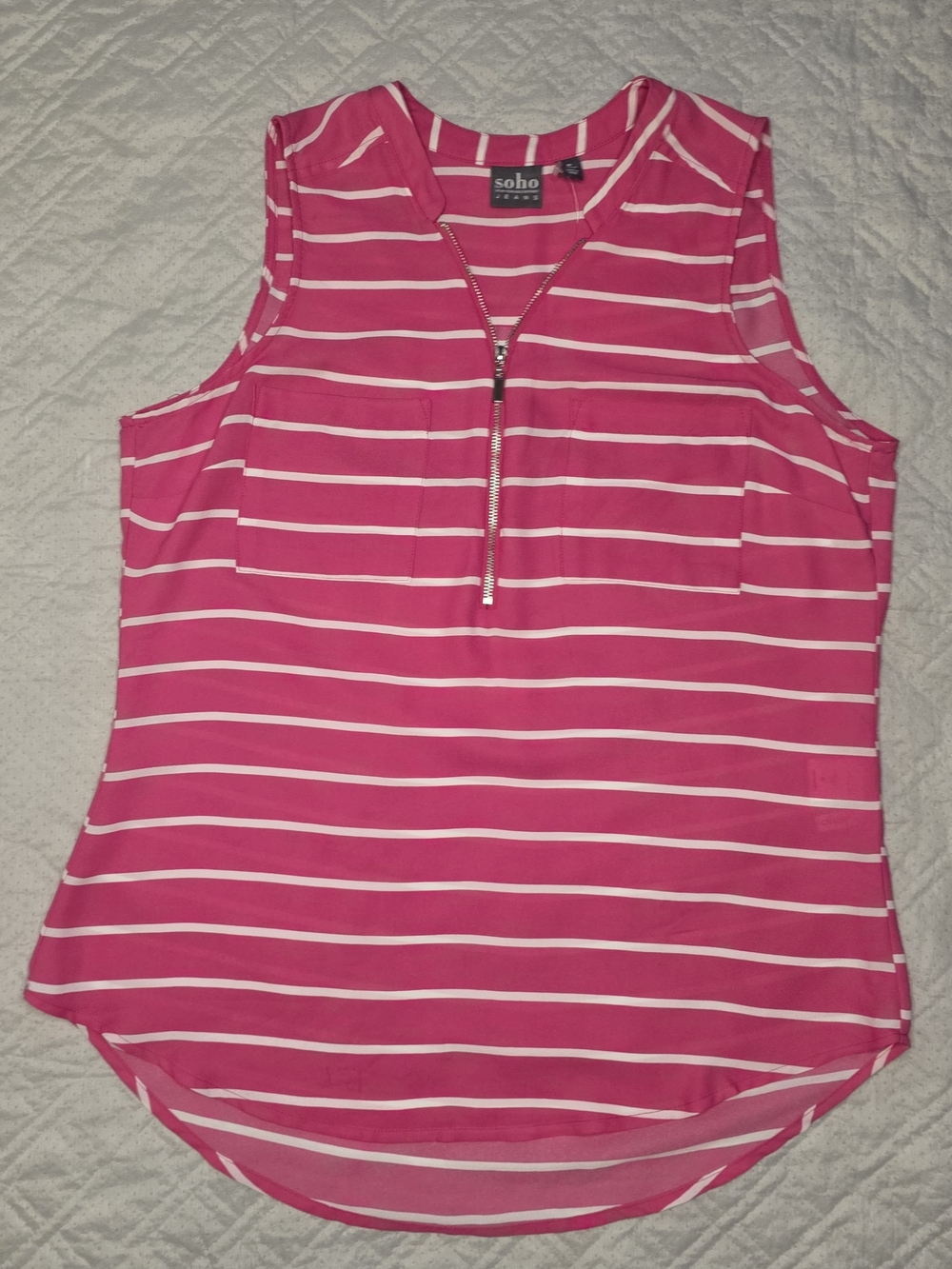 Soho Jeans Pink White Striped Zip Front Sleeveless Blouse Top Size M